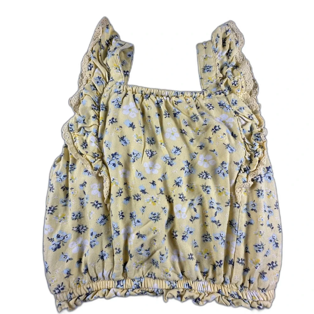 Epic Threads Girls M Yellow Blue Floral Ruffle Eyelet Lace Top